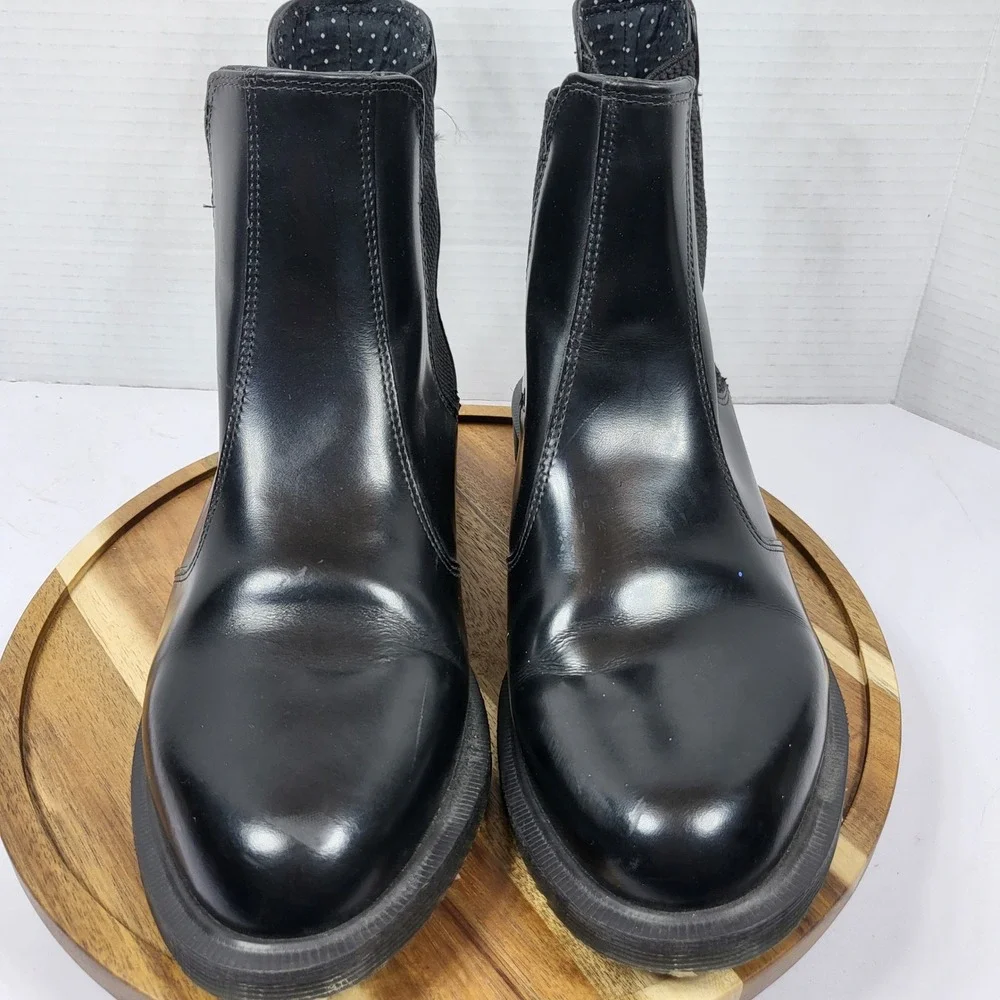 Dr Martens Flora Black Polished Smooth Leather Chelsea Boots Womens 9 UK 7 EU 41